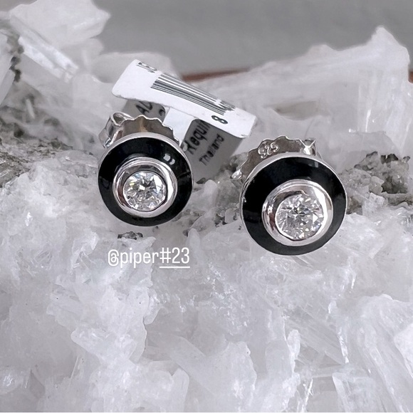 NWT Judith Ripka JR TWO Adrienne Diamond and Black Enamel Stud Earrings - Picture 2 of 13